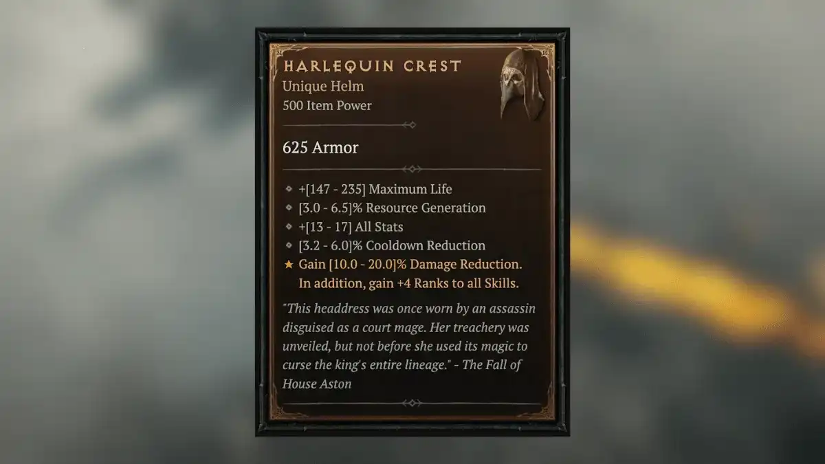 Diablo 4 Harlequin Crest Info